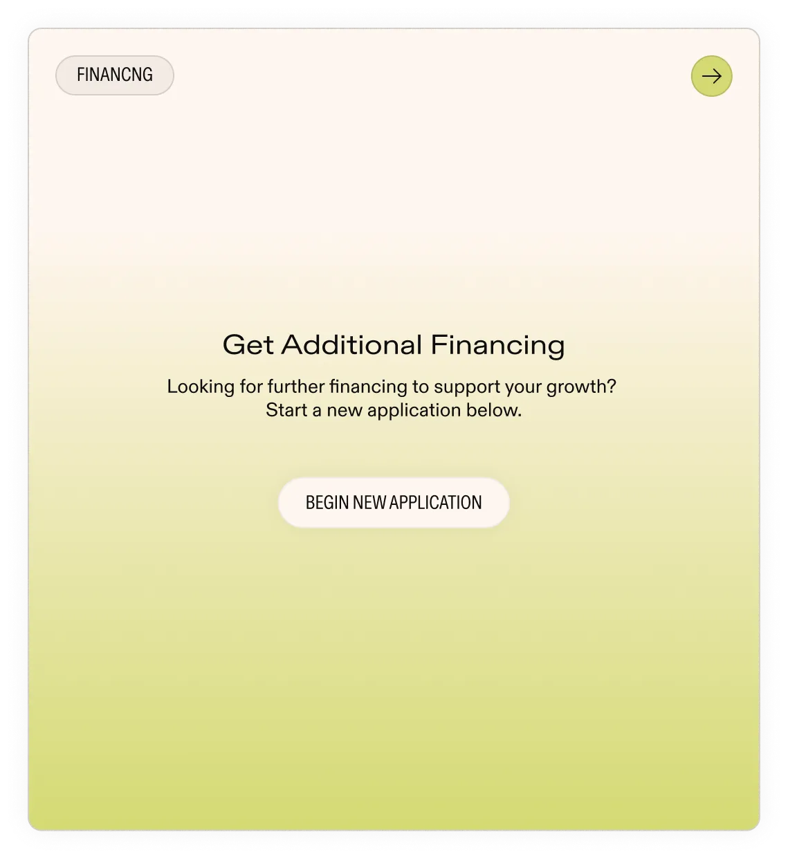 Personalized financing offer card prompting the customer to begin a new application