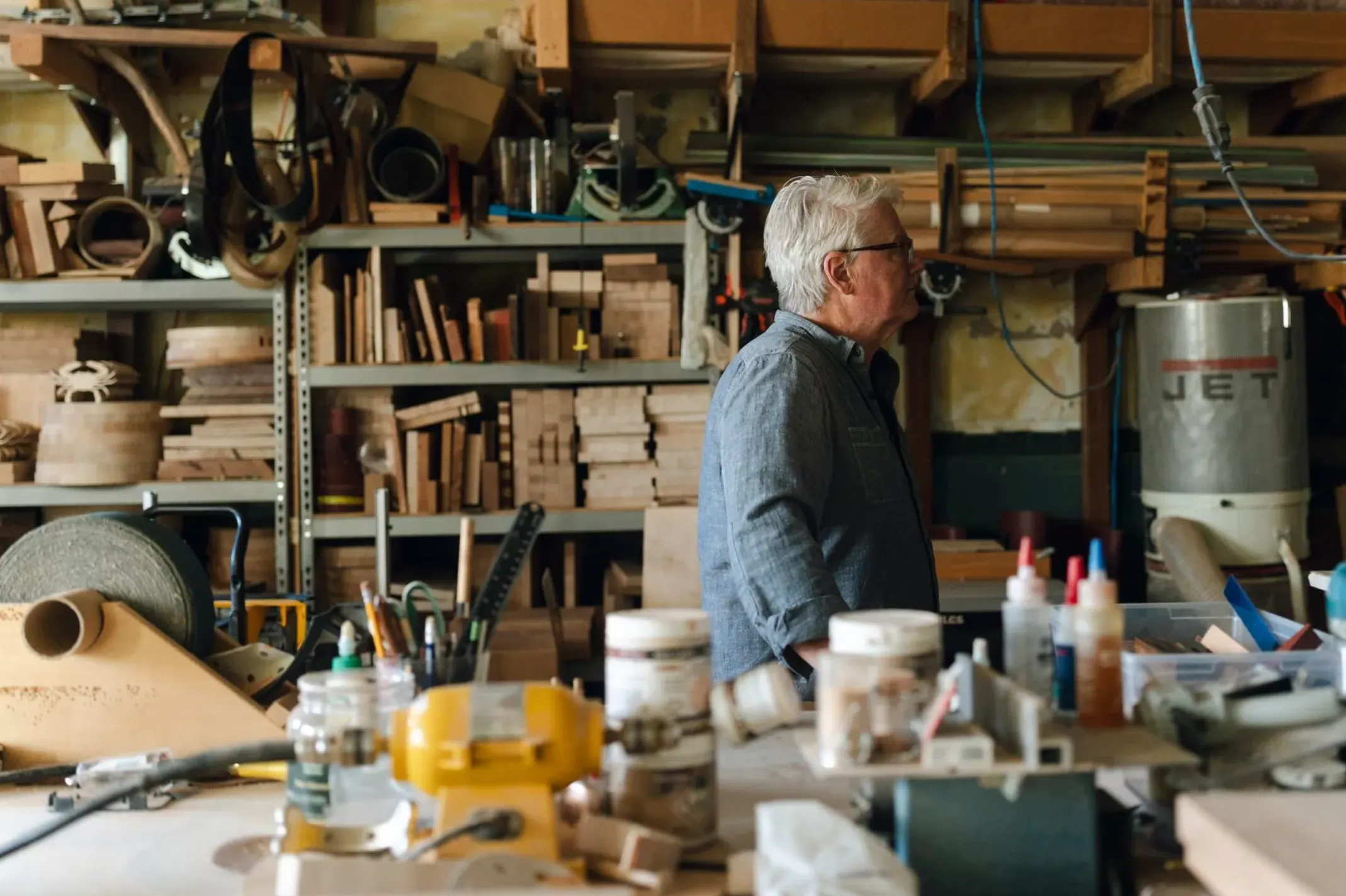 Contractor working in an equipment workshop