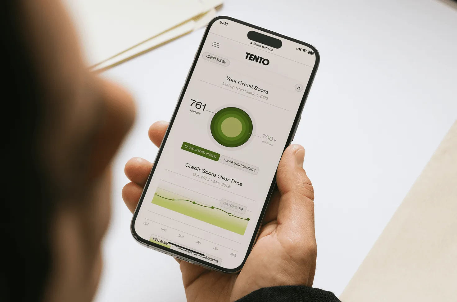 Tento business credit score dashboard showing insights and score details