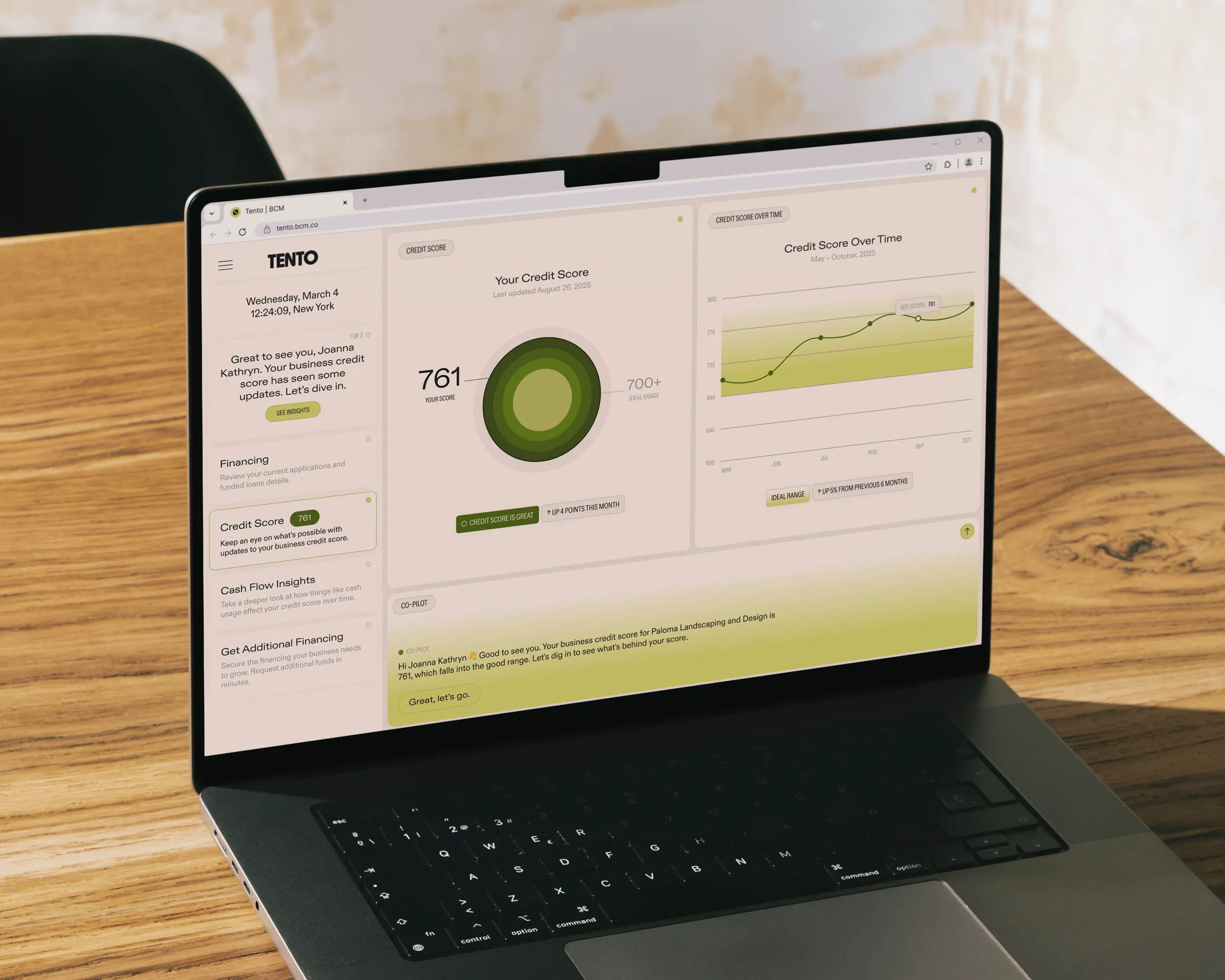 Business credit dashboard showing insights and recommendations